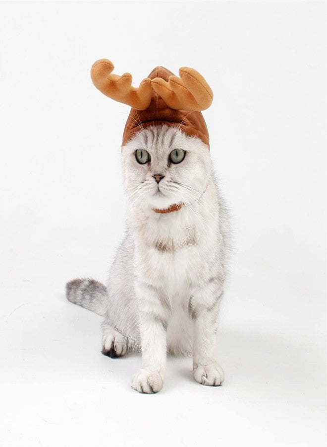 MOHYS Cat Elk Hat Reindeer Antler Cap Christmas Kitten Costume Accessories for Xmas Theme Dress Up Halloween Party - Image 2